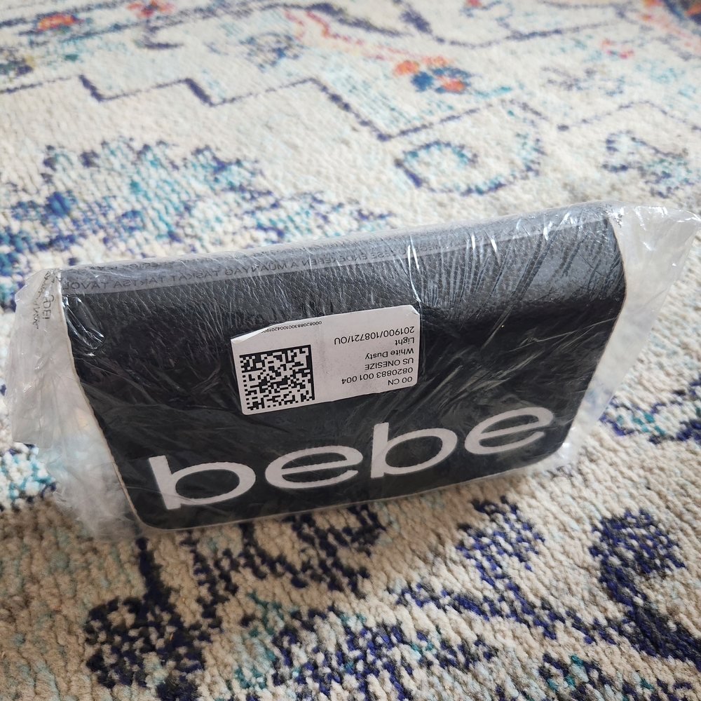 Bebe Black Clutch with White Logo NEW NOT OPENED